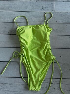 No Boundaries Neon Lime One-Piece Swimsuit with Side Ties